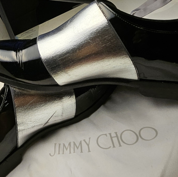 JIMMY CHOO sz 40 Men's Black Silver Stripe Classic Leather Shiny Dress Shoes - Picture 3 of 12